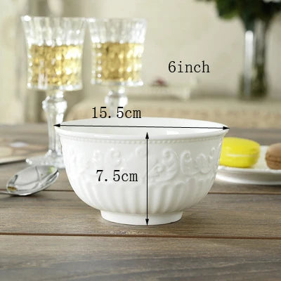 4/5/6inch, white embossed porcelain salad bowls, ceramic cooking food bowl, japanese rice bowl , kitchen food container, small