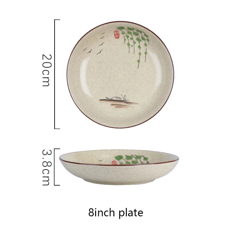 8inch Japanese Dessert Salad Dinner Plate Ceramics Pasta Cake Serving Dish Dipping Sauce Dishes Hand-painted Tableware