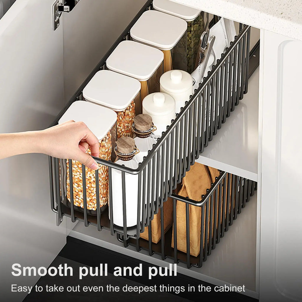 Under Sink Pull out Organizer Pull out Drawers for Cabinets Metal Storage Basket Shelf for Kitchen Storage Pantry Organization