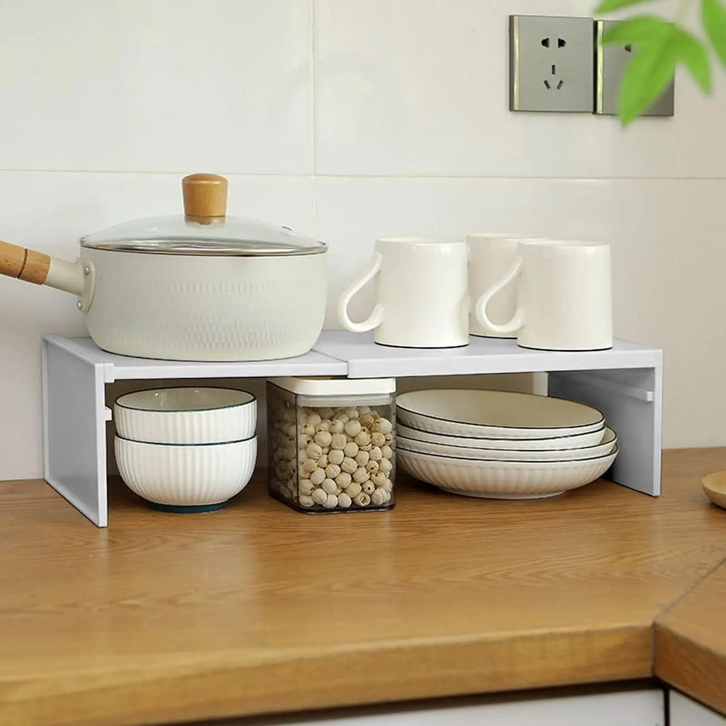 Cabinet Shelf Expandable Space-Saving Stackable Layered Shelf Rack Non Slip Lightweight Heavy Duty Kitchen Storage Accessories