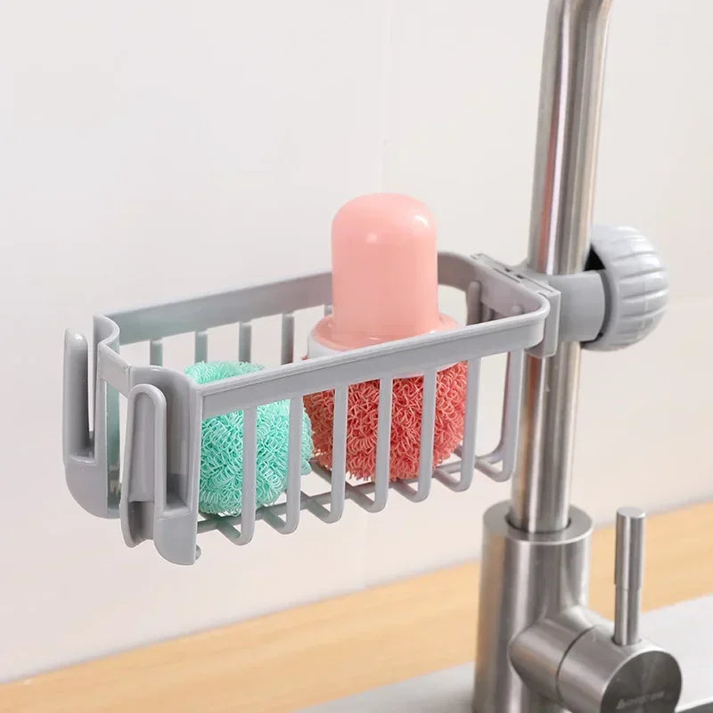 Sink Faucet Storage Organizer, Sponge, Soap, Cloth, Drain Rack Holder Shelf for Kitchen Cuisine Arrangement