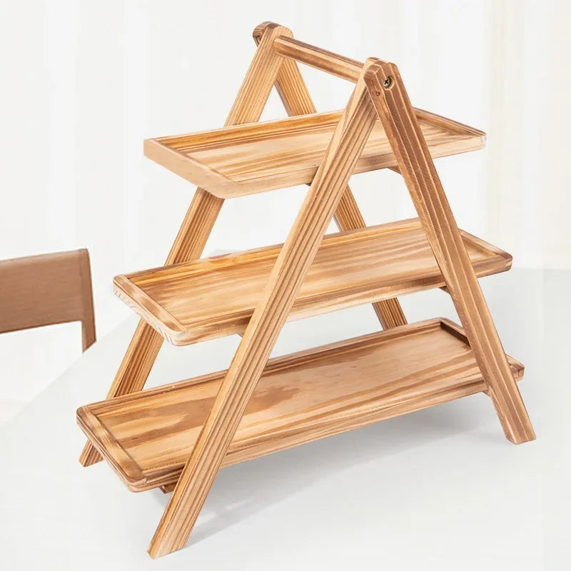 Wooden Three-Layer Serving Trays, Cupcake Stand, Fruit Cake Stand, Dessert Serving Tray, Detachable Rectangle Platter, 3 Tiered
