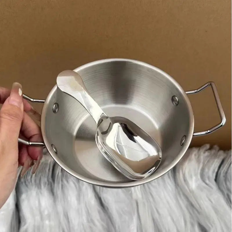 Superior Stainless Steel Food Serving Bowl; Handy Handle for Rice, Wine & Sauces