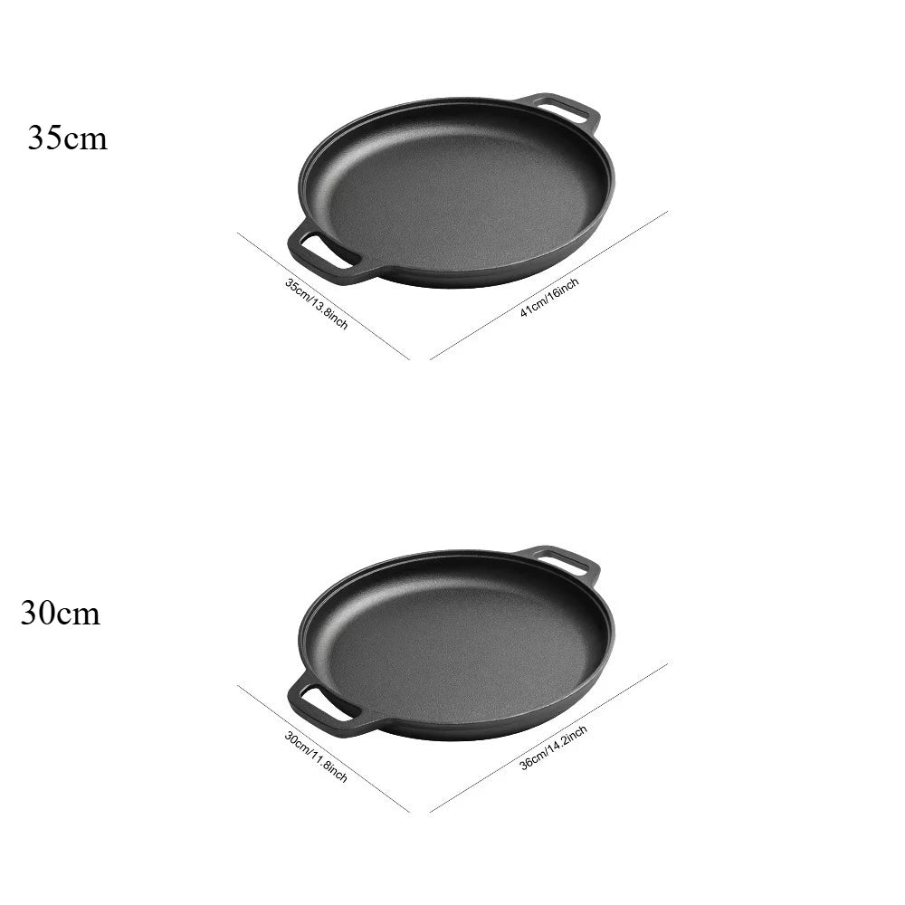 1 Piece Cast Iron Round Double Handle Frying Pan Grill Pancake Pizza Pan Kitchen Cooking Pan for Camping Pancakes and Pizza