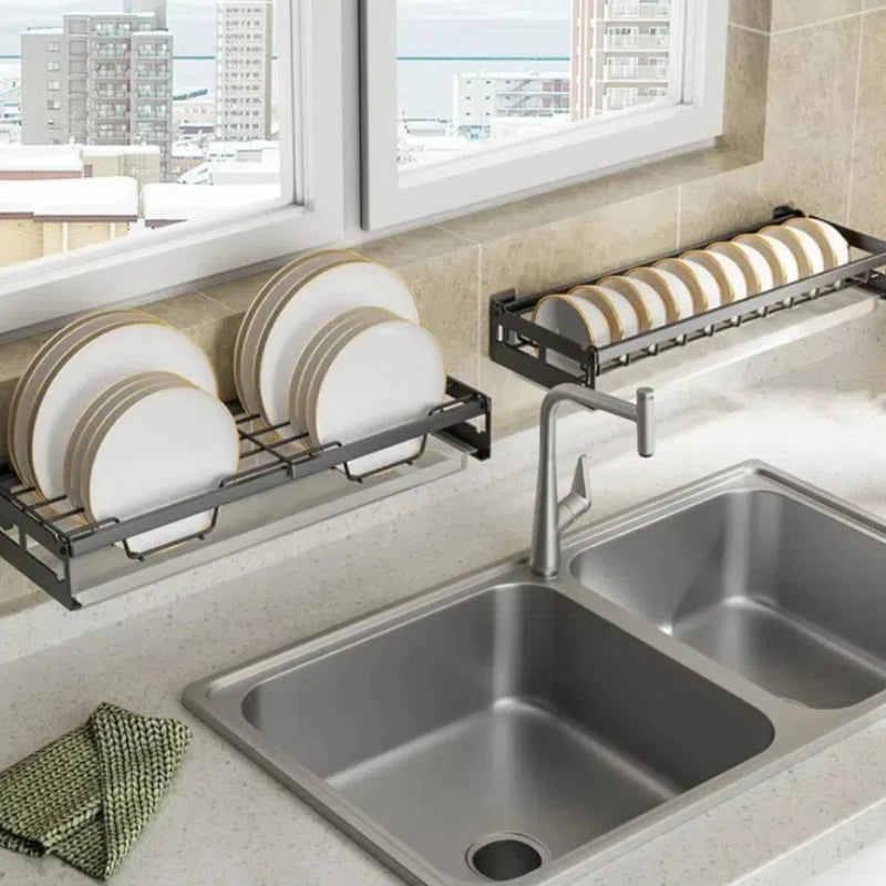 Dish Rack Wall Mounted Modern Kitchen Multifunctional Shelf Bowl Plate Drying Hanging Rack Chopsticks Fork Storage Shelves