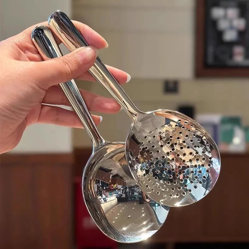 2pcs Heavy-Duty Commercial & Home Kitchen Spoons - Large Serving Spoons with Heat-Resistant Short Handle, Drainage Holes