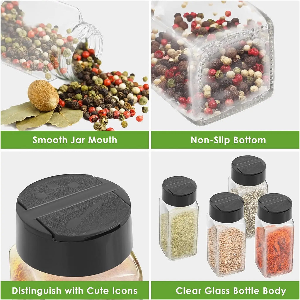 12Pcs Spice Jars with label Seasoning Containers Salt Glass Spice Jars with Black Shaker Lid Pepper Shakers Spices Container Set