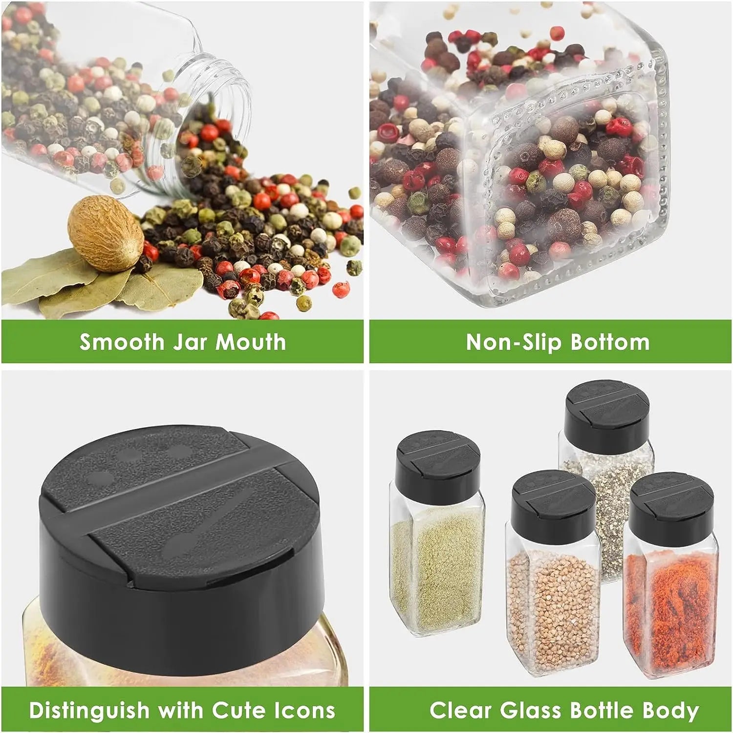 12Pcs Spice Jars with label Seasoning Containers Salt Glass Spice Jars with Black Shaker Lid Pepper Shakers Spices Container Set