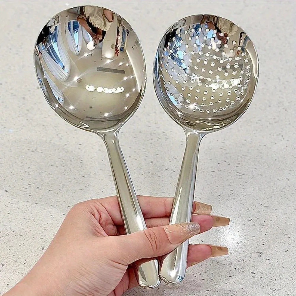 2-Piece Heavy Duty Stainless Steel Serving Spoons, Large Heat-Resistant Kitchen Ladles for Restaurant Catering Home