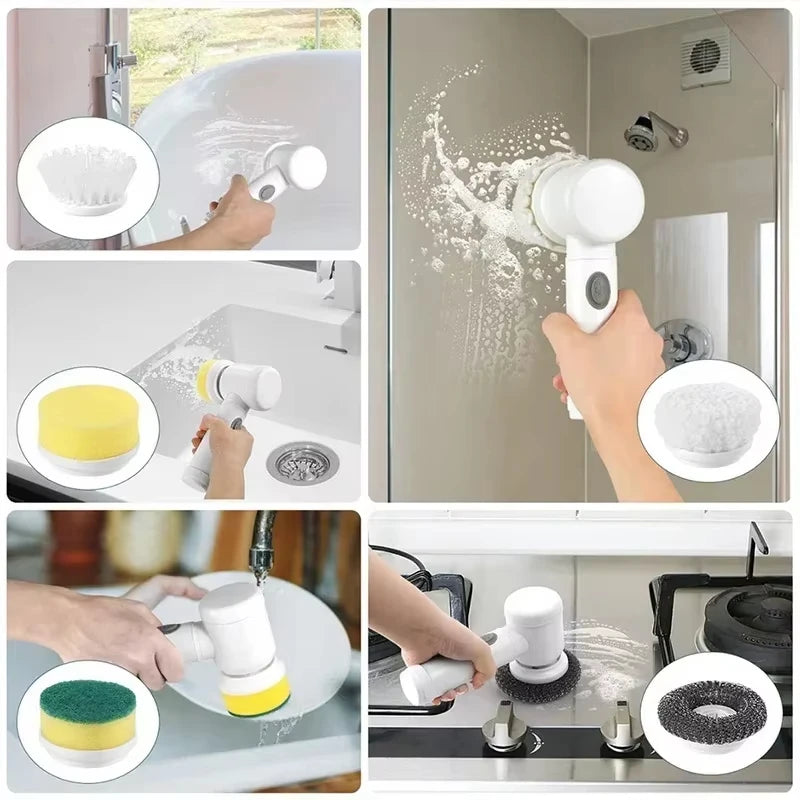 Electric Spin Scrubber Bathroom Cleaning Brush with 5 Brush Heads 5 in 1 Cleaning Brush Kitchen Dishwashing Brush Gadgets