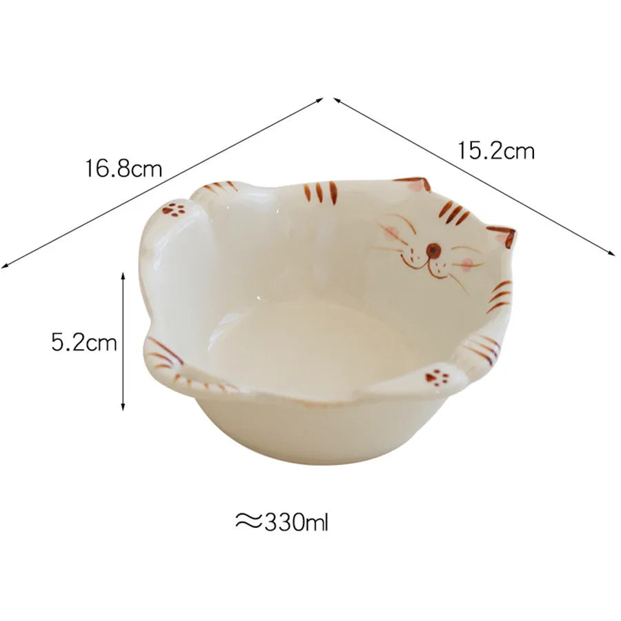 Ceramic salad bowl, creative hand drawn kitten bowl, 330ml/11oz cute fruit salad bowl