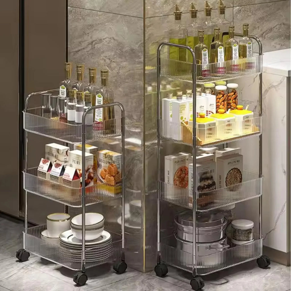 NEW Mobile Shelf with Wheel Multi-Layers Storage Rack Home Trolley for Snacks Cosmetic Sundries Organizer 3/4 Tiers Rolling Cart