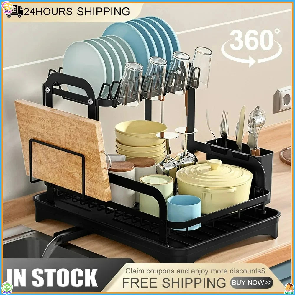 Sink Organizer 2 Tier Dish Drying Rack with Drip Tray Dish Drainer for Kitchen Plate Bowl Chopstick Cutting Board Storage Holder