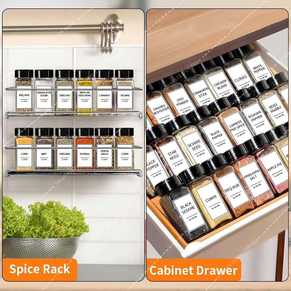 12Pcs Spice Jars with label Seasoning Containers Salt Glass Spice Jars with Black Shaker Lid Pepper Shakers Spices Container Set