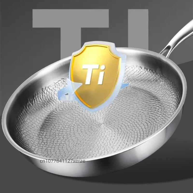 Titanium frying pan, flat-bottomed pan, non-stick pan without coating, household hammered-patterned pan, thick-cut steak pan