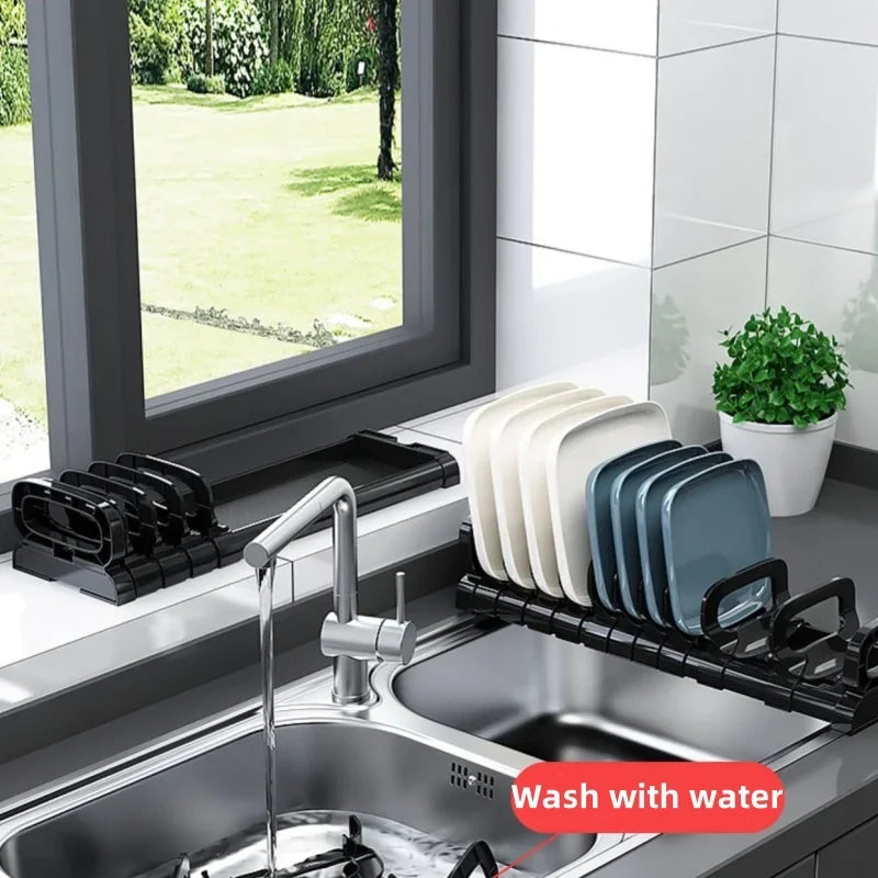 Bowls Dish Storage Rack Adjustable Buckle Kitchen Cabinet Drawer Storage Holder Dish Drain Rack Kitchen Drainage Storage Tool