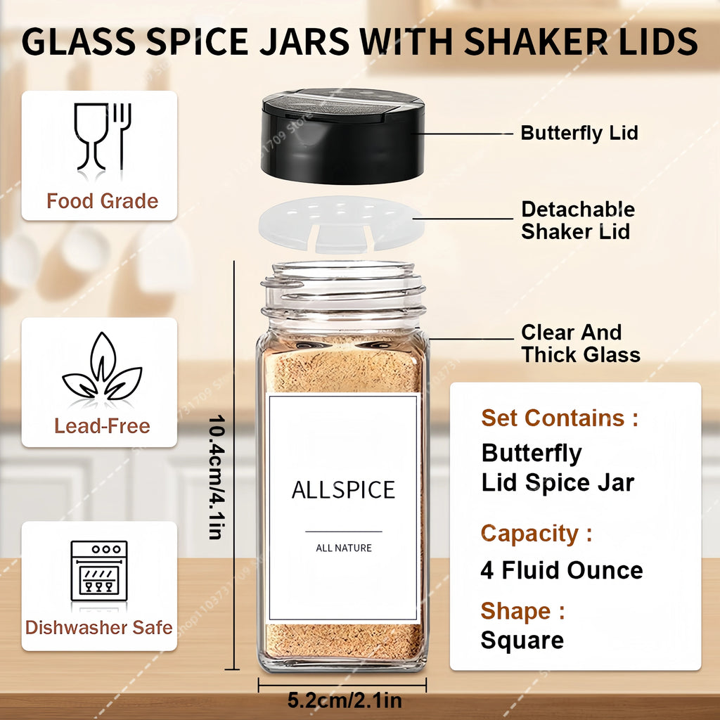 12Pcs Spice Jars with label Seasoning Containers Salt Glass Spice Jars with Black Shaker Lid Pepper Shakers Spices Container Set