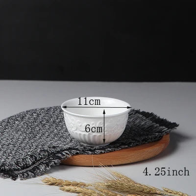 4/5/6inch, white embossed porcelain salad bowls, ceramic cooking food bowl, japanese rice bowl , kitchen food container, small