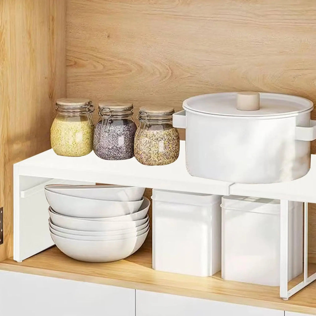 Cabinet Shelf Expandable Space-Saving Stackable Layered Shelf Rack Non Slip Lightweight Heavy Duty Kitchen Storage Accessories