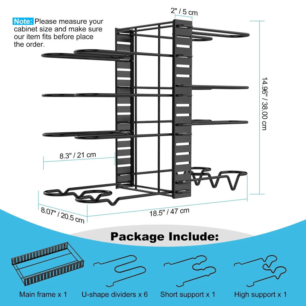 Pot Rack Organizer Under Cabinet,8 Tier Adjustable Pot Organizers Inside Cabinet,Pan Storage Organizer Rack for Storing Pots Pan