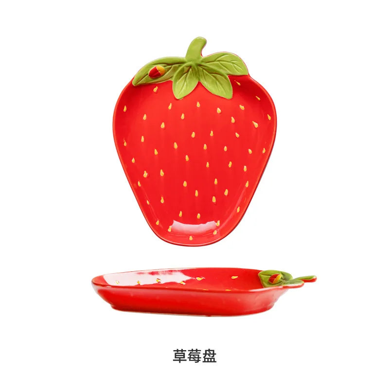 Creative Cartoon Strawberry Shaped Ceramic Salad Bowl Soup Bowls Family Fruit Snack Plate Kitchen Utensils Accessories Tableware