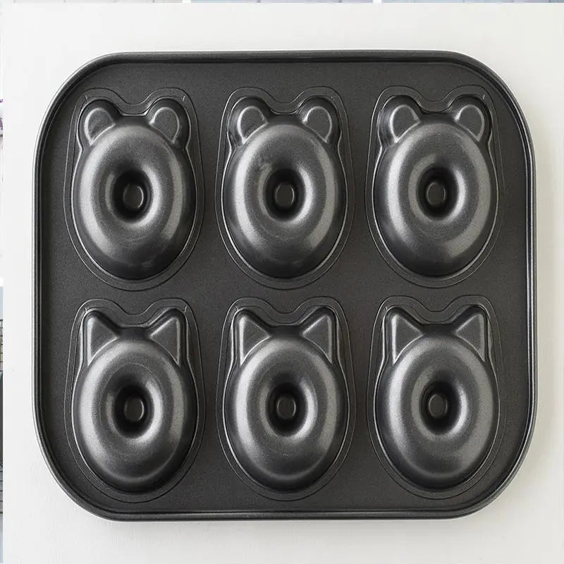 6 donuts non-stick donut pan 1 piece donut baking pan carbon steel donut mold cartoon panda donut baking pan bag