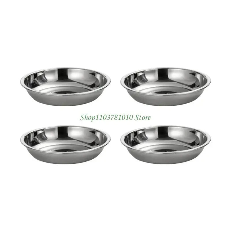 U55D 4Pcs Stainless Steels Serving Dishes Round Sauce Dipping Bowl Fruit Dessert Plate Serving Tray Flat Plate Dinnerware
