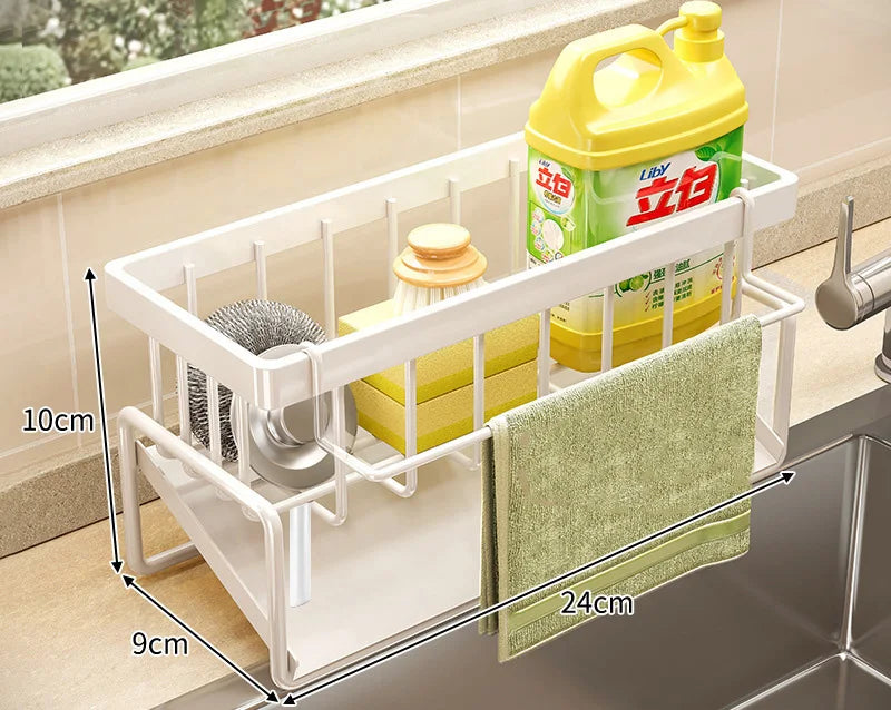 Sink Organizer Drainage Rack Space Saving Kitchen Storage Utensils Accessories Compact Tap Mounted Spice Shelf