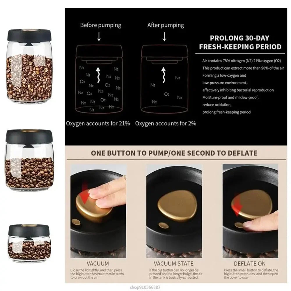 Household Moisture-proof Air Extraction Airtight ContainerCoffee Beans Vacuum Sealed Tank Transparent Glass Food Storage Jars