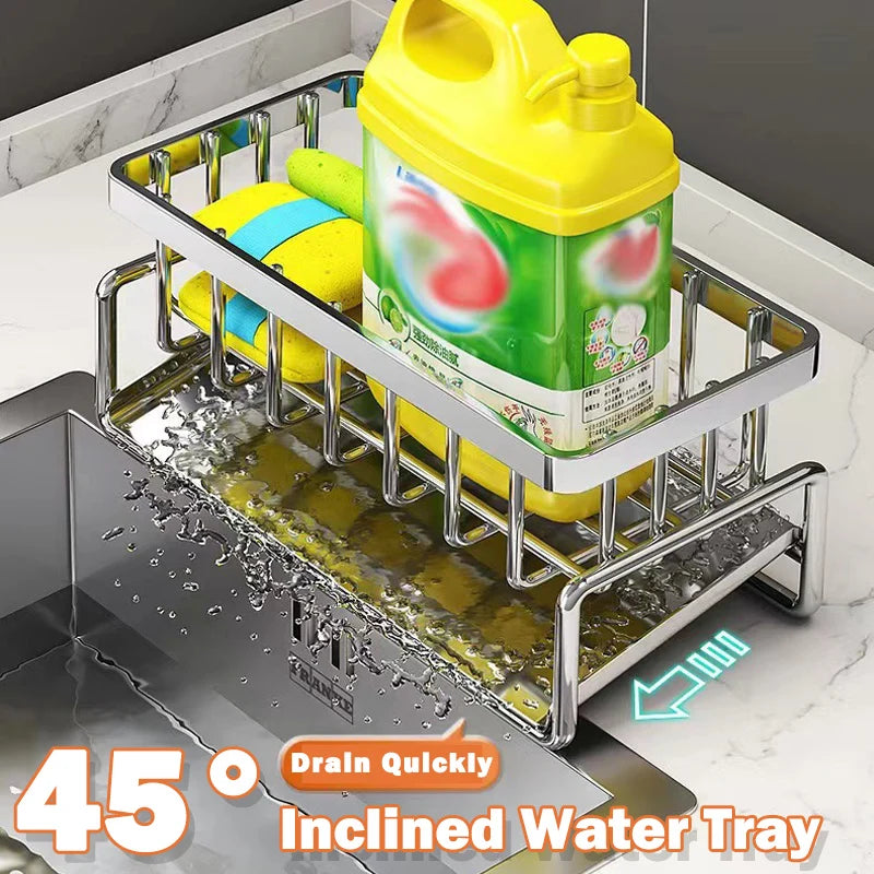 Sink Cleaning Tools Storage Rack Kitchen Multifunctional Stainless Steel Drain Rack for Sponge Cleanser Organizer Rag Hanger