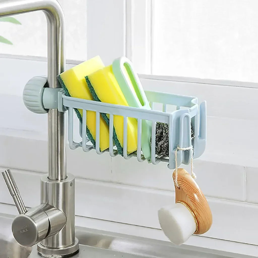 Sink Faucet Storage Organizer, Sponge, Soap, Cloth, Drain Rack Holder Shelf for Kitchen Cuisine Arrangement