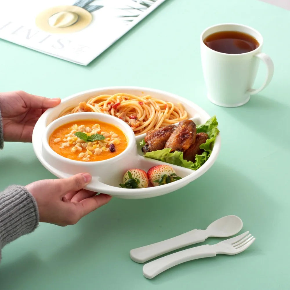 Round Dinner Divided Plates 4 Grids Plastic Compartment Serving Tray Japanese-style Fall-resistant Breakfast Plate Snacks