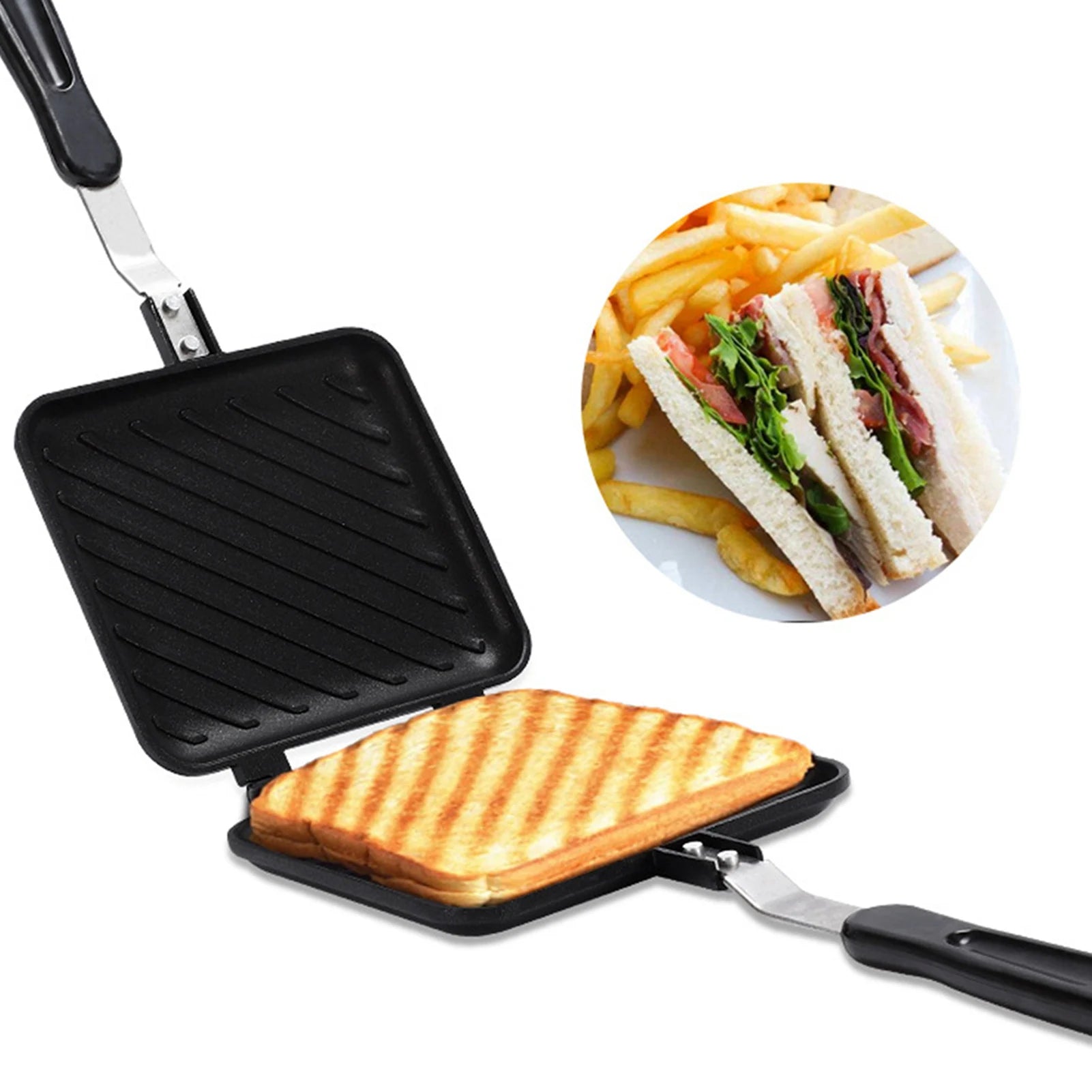 Sandwich Pan Breakfast Double Sided Frying Pan Flat Bottom Nonstick Sandwich Panini Maker Pan Pattern Grid Nonstick Panini Pan