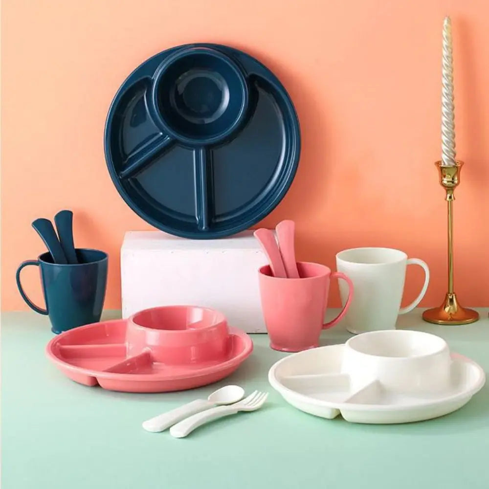 Round Dinner Divided Plates 4 Grids Plastic Compartment Serving Tray Japanese-style Fall-resistant Breakfast Plate Snacks