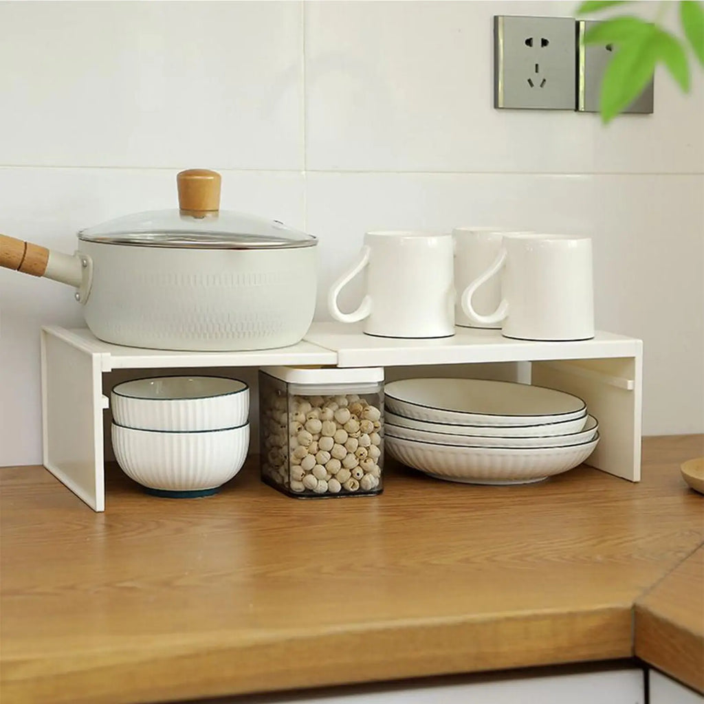 Cabinet Shelf Expandable Space-Saving Stackable Layered Shelf Rack Non Slip Lightweight Heavy Duty Kitchen Storage Accessories