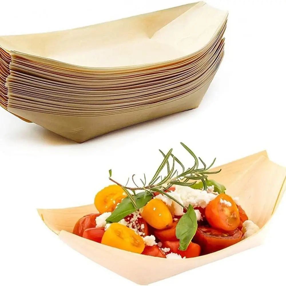 50PCS Multi-size Disposable Wooden Boat-shaped Plate Japanese Dish Food Serving Sushi Plate Boat-shape Tray Wood Serving Boats