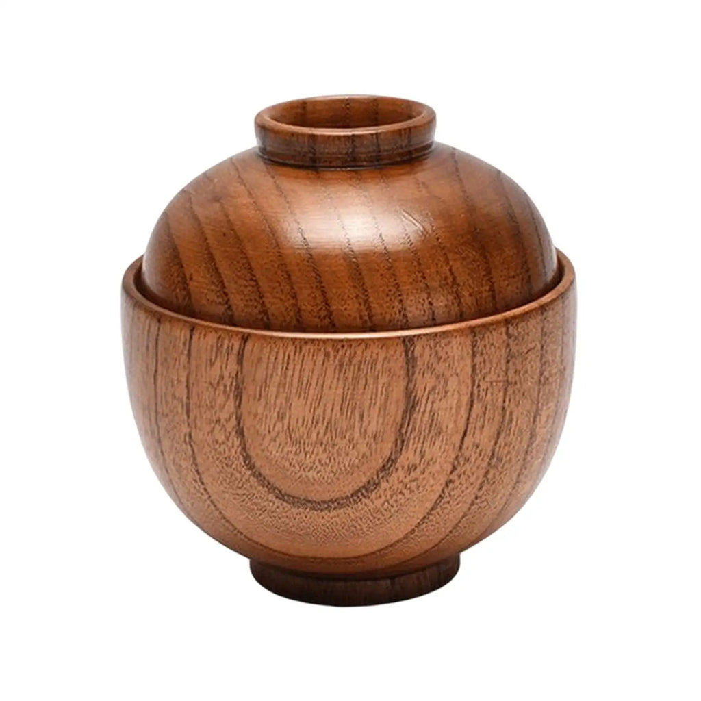 Wooden Bowl with Lid Rice Serving Bowl Food Container Tableware Food Utensil Small Wooden Bowls