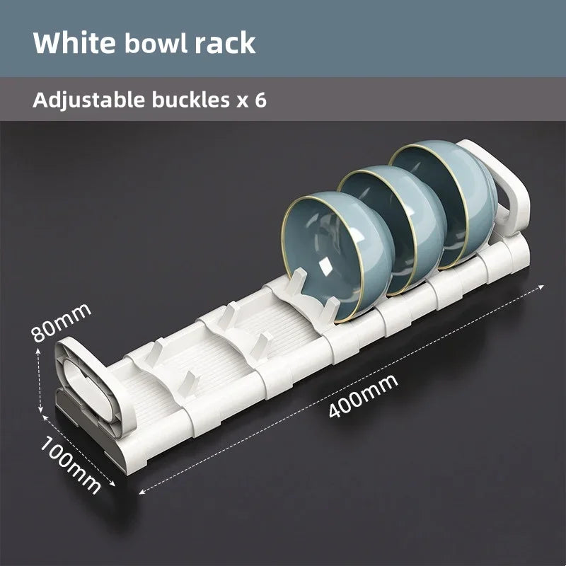 Bowls Dish Storage Rack Adjustable Buckle Kitchen Cabinet Drawer Storage Holder Dish Drain Rack Kitchen Drainage Storage Tool