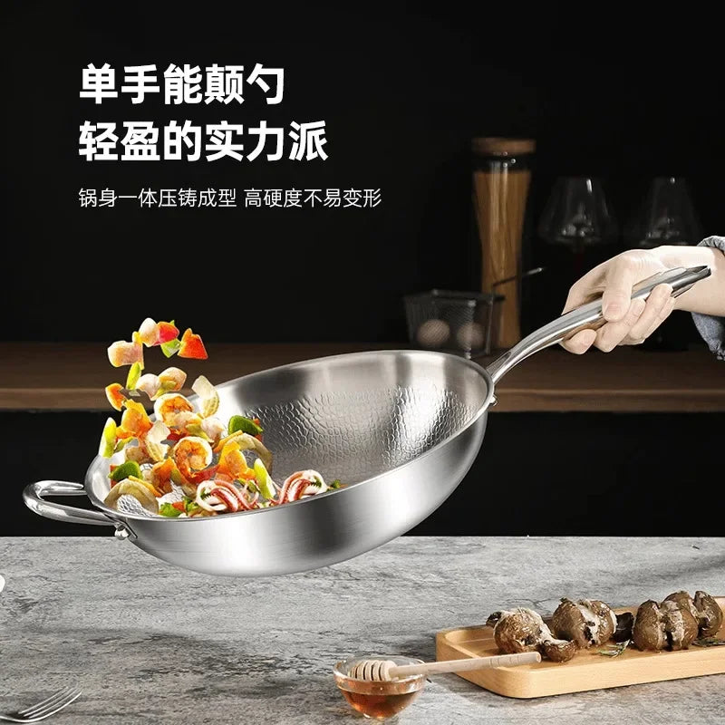 Pure titanium pan, uncoated and non stick pan, fish scale hammer pattern pan, titanium alloy household flat bottomed pan
