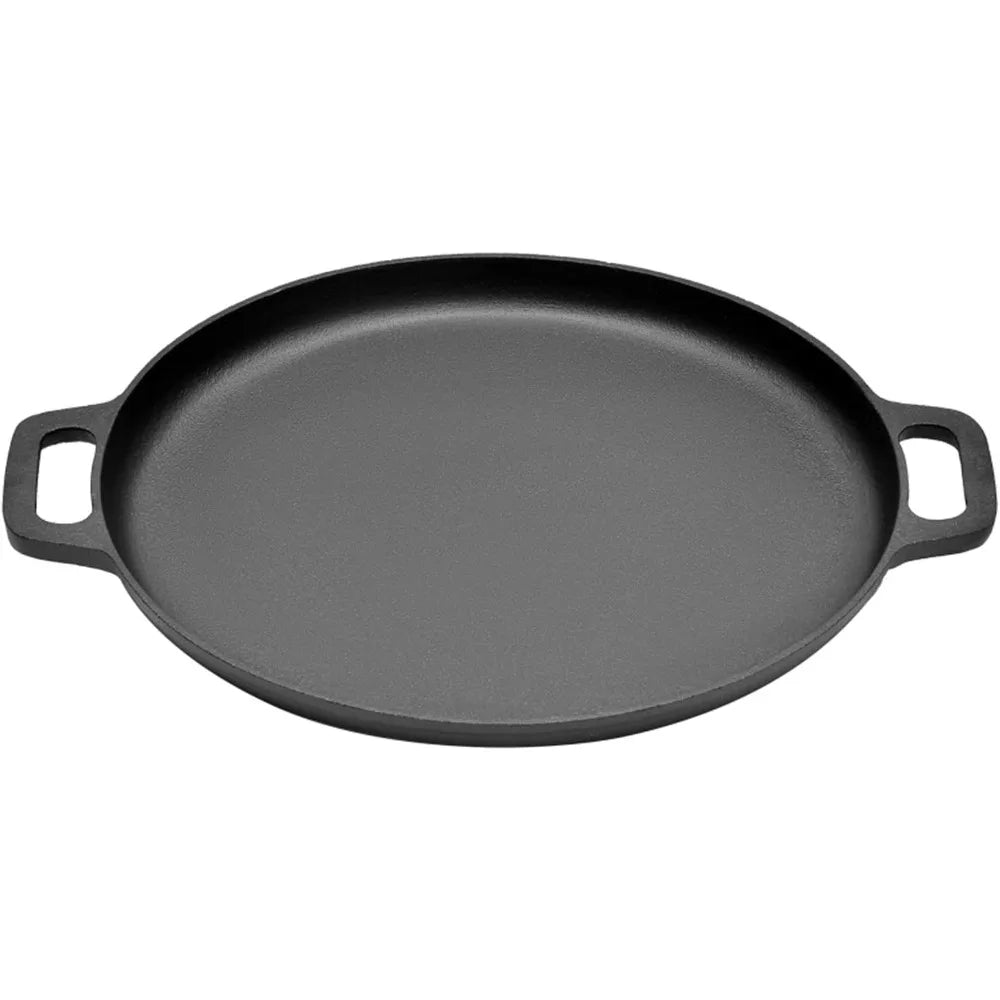 1 Piece Cast Iron Round Double Handle Frying Pan Grill Pancake Pizza Pan Kitchen Cooking Pan for Camping Pancakes and Pizza
