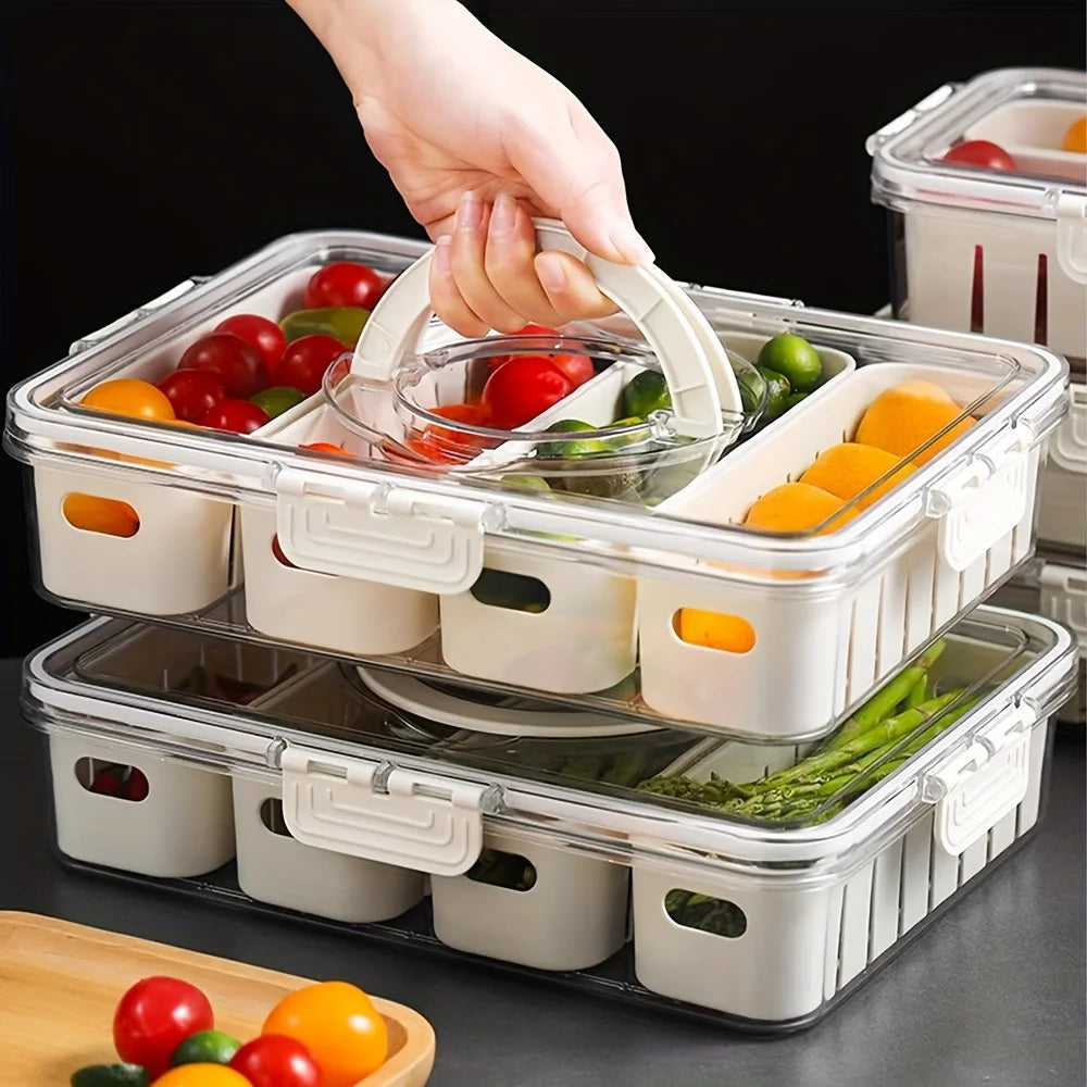 Snack Tray with Handle, Portable Snackle Box Container Veggie Serving Tray,  for Travel Party Refrigerator Organize Box
