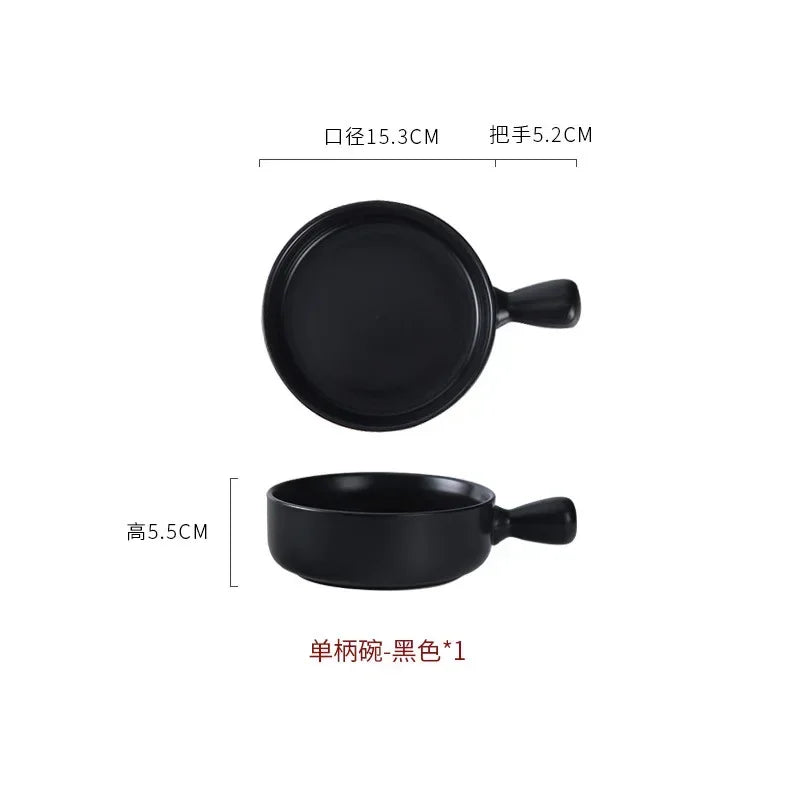 Salad Bowl with Handle, Solid Color, Breakfast Cereal Fruit Bowl, Dessert Soup Noodle Bowl, Microwave Oven