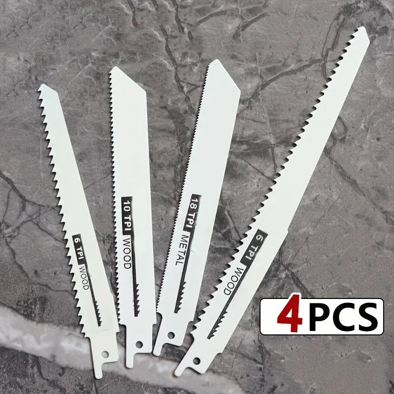 4pc Reciprocating Saw Blades Set - Wood/Metal Cutting - Coarse/Fine Teeth - High-Speed & Carbon Steel - Durable Precision Cuts