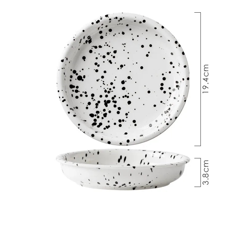 Modern Ceramic Plate Set Creative Splashing Ink Decor Breakfast Bread Plates Afternoon Tea Desktop Dessert Dish Kitchen Cutlery