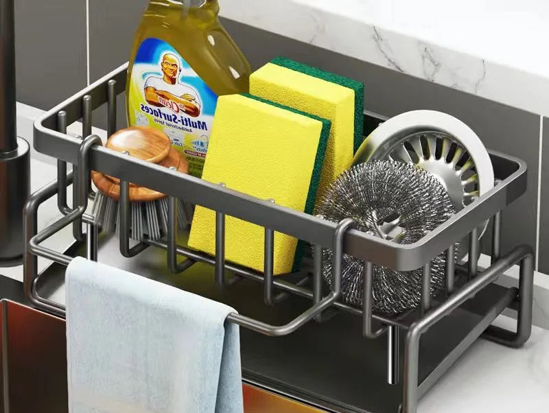 Sink Organizer Drainage Rack Space Saving Kitchen Storage Utensils Accessories Compact Tap Mounted Spice Shelf