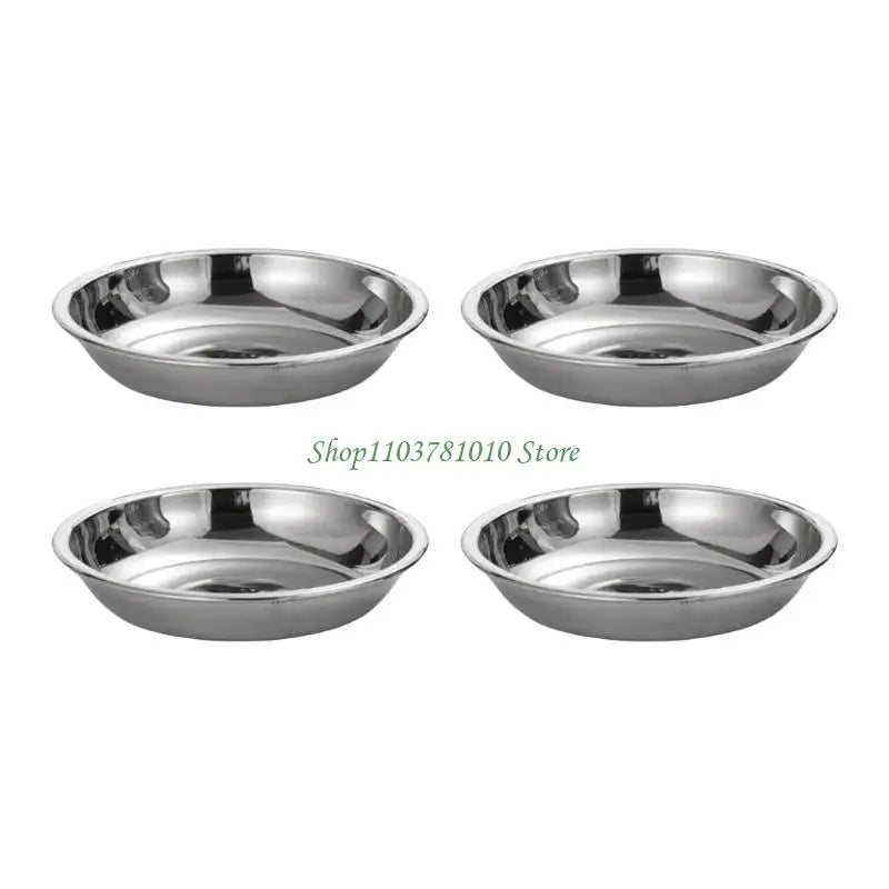 U55D 4Pcs Stainless Steels Serving Dishes Round Sauce Dipping Bowl Fruit Dessert Plate Serving Tray Flat Plate Dinnerware