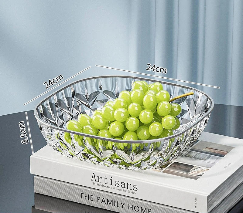New Household Fruit Bowl Salad Dessert Biscuit Plate Plastic Square Transparent Tray Golden Edge Snack Plates Tableware