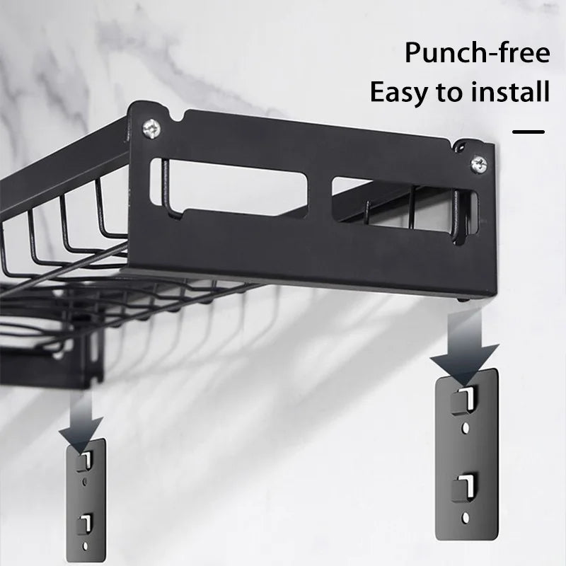 Dish Rack Wall Mounted Modern Kitchen Multifunctional Shelf Bowl Plate Drying Hanging Rack Chopsticks Fork Storage Shelves