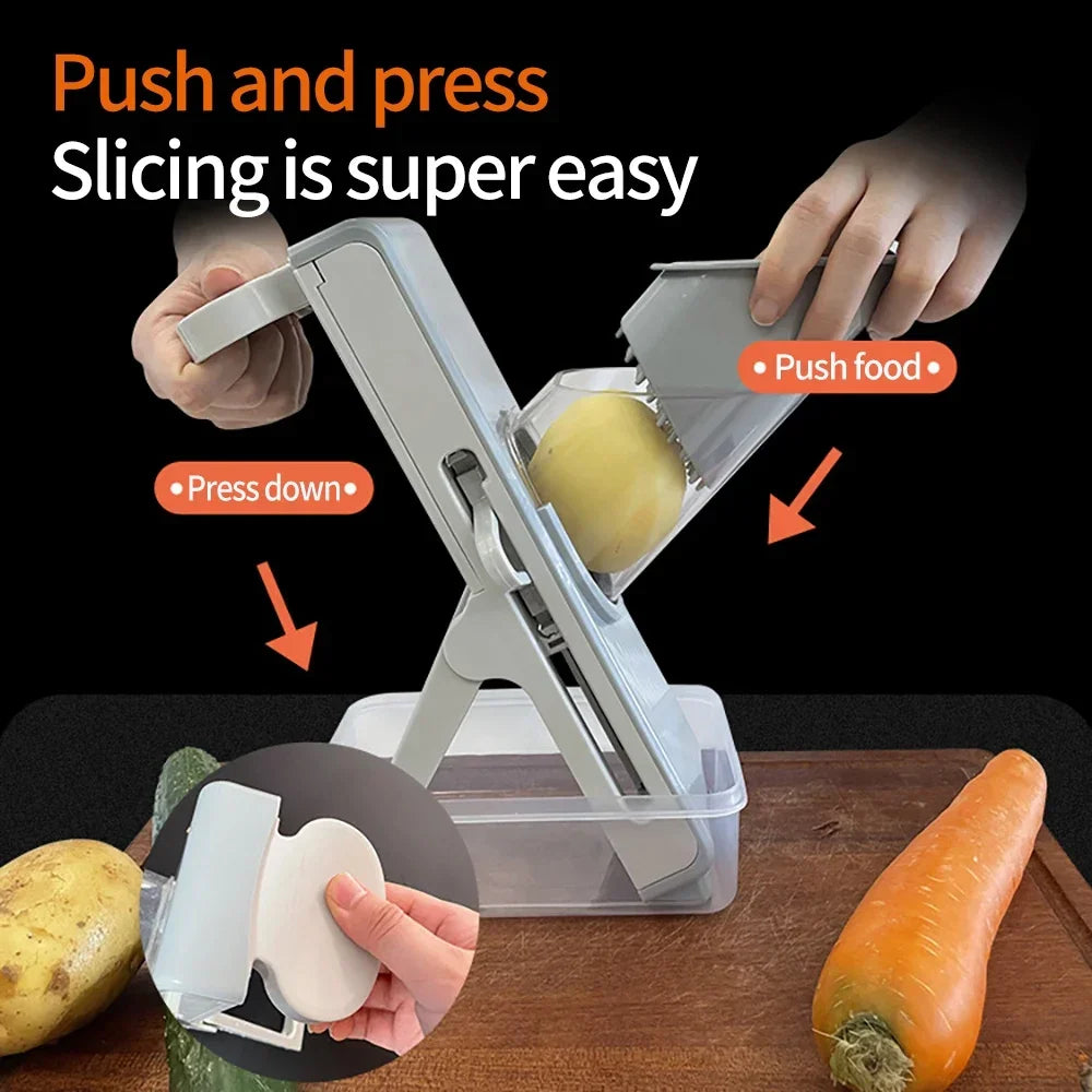 Slicer Safe Mandoline Vegetable Cutter Veggie Dicer Slicer for Julienne French Fry and Potato Get Storage Box with Lid