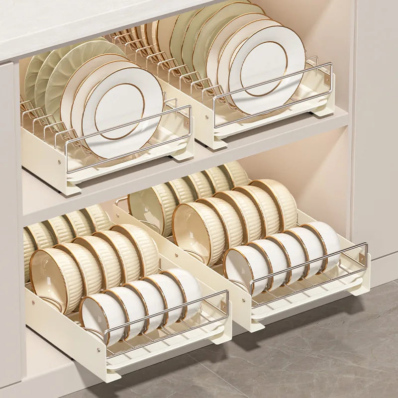 Drain Pull Out Dish Racks Slideable Stainless Steel Bowl Rack Cabinet Tray Storage Holder Kitchen Basket Plate Drain Shelf Rack